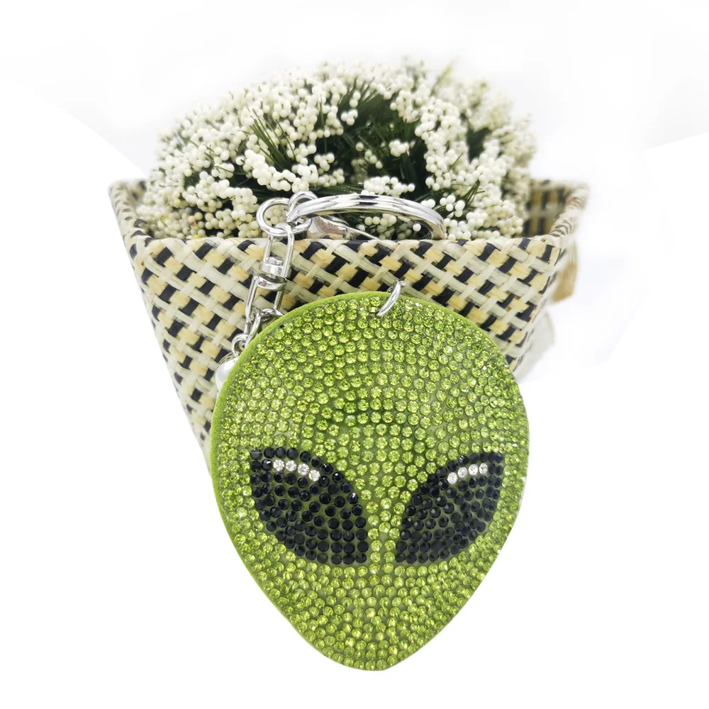 Fashion Creative Cartoon Alien Crystal Rhinestone Keyrings Key Chains Rings Holder Purse Bag For Car Lovely Keychains