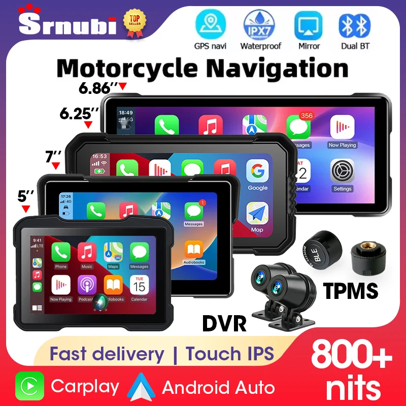

Srnubi Wireless CarPlay Moto Android Auto Portable Digital Motorcycle DVR Dashboard GPS Motorcycle Navigation Display Screen
