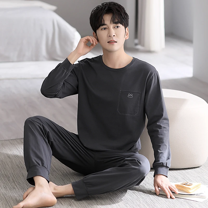 

Мужские пижамы с длинными рукавами, хлопковая весенне-осенняя одежда для сна, подходящая для студентов и подростков, домашняя одежда Pijamas Hombre
