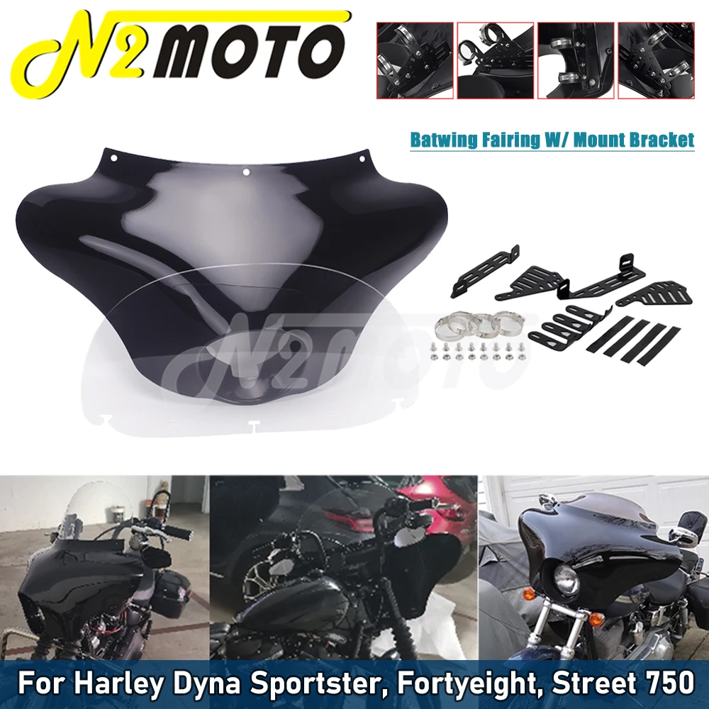 Motorcycle Front Outer Batwing Fairing Headlight Cowl w/ Windshield For Harley Street Bob Dyna Low Rider Sportster XL 1200 883