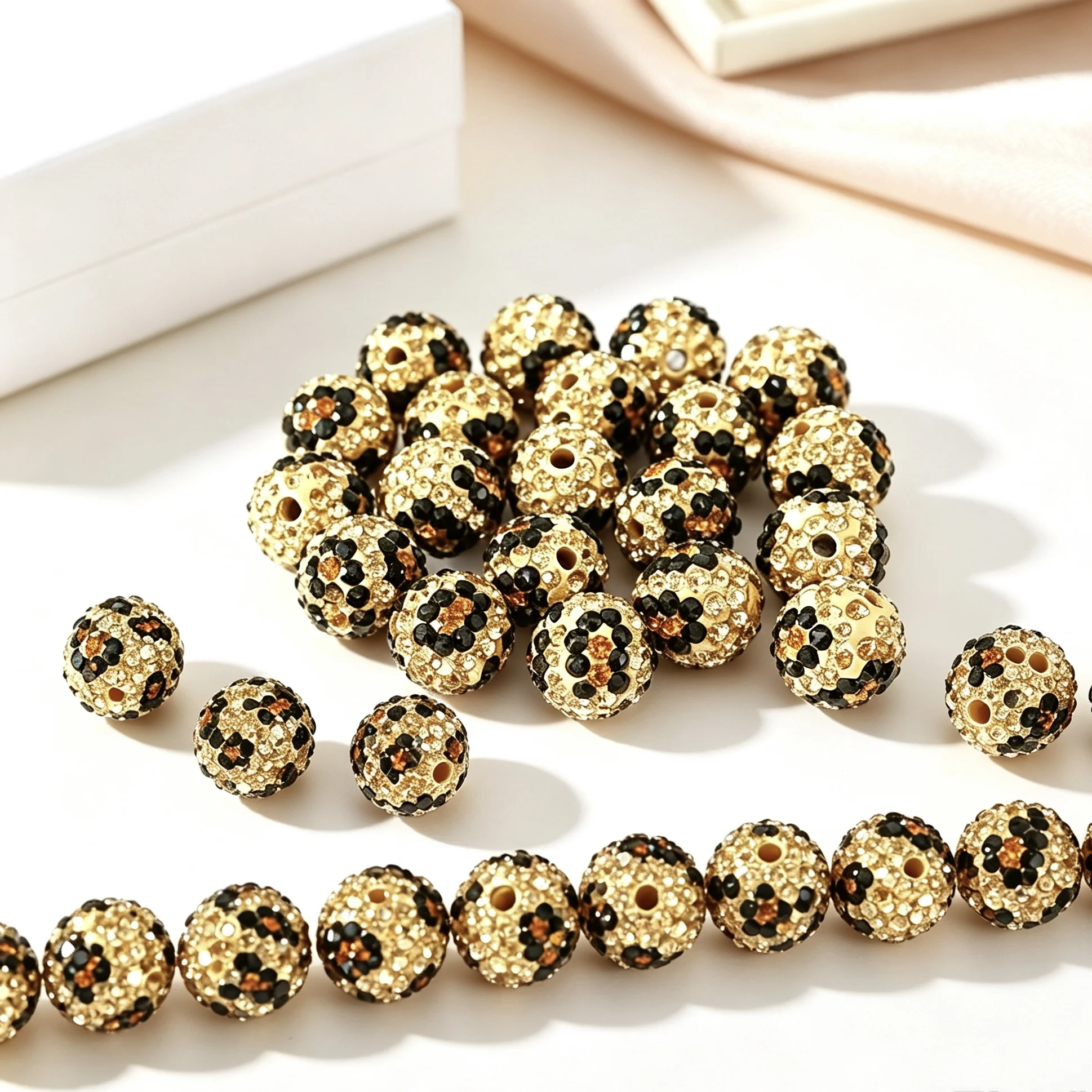 20 beads per package, leopard‑print Shamballa soft clay decorative beads, 1 cm wide, DIY loose beads accessories for bracelet &