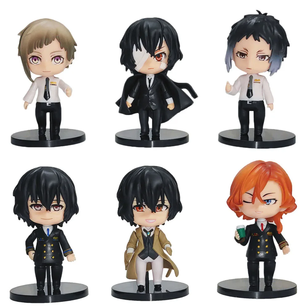 6Pcs/set Anime Figure Dazai Osamu Nakahara Chuuya Nakajima Atsushi Akutagawa Ryunosuke PVC Action Figurine Collectible Model Toy