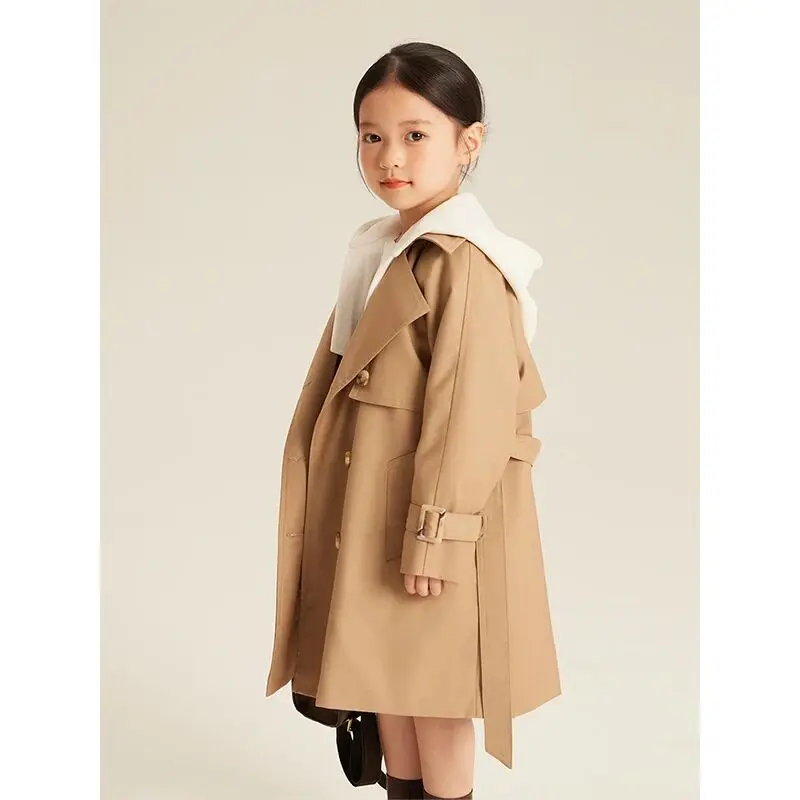

Girls Trench Coat Autumn Outfit New Children's Hoodie Simple Fashion Jacket Long Top 100-160cm