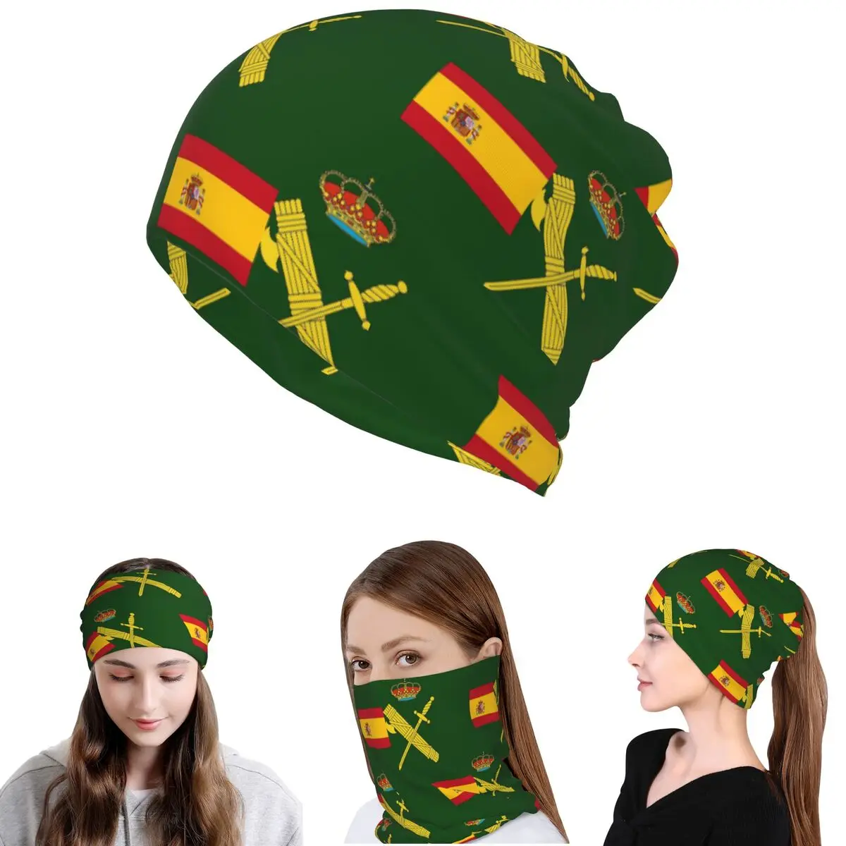 Spanien-Flagge plus Emblem der Guardia Civil, Bandana, Halstuch, Wickelmaske, Schal, multifunktionale Kopfbedeckung, Mütze, Unisex, für Erwachsene