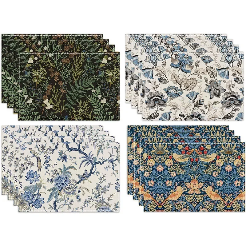 1PC New Plant Flower Linen Placemats Multicolor Flower Printed Insulation Mats Nordic Kitchen Dining Room Decorative Placemats.