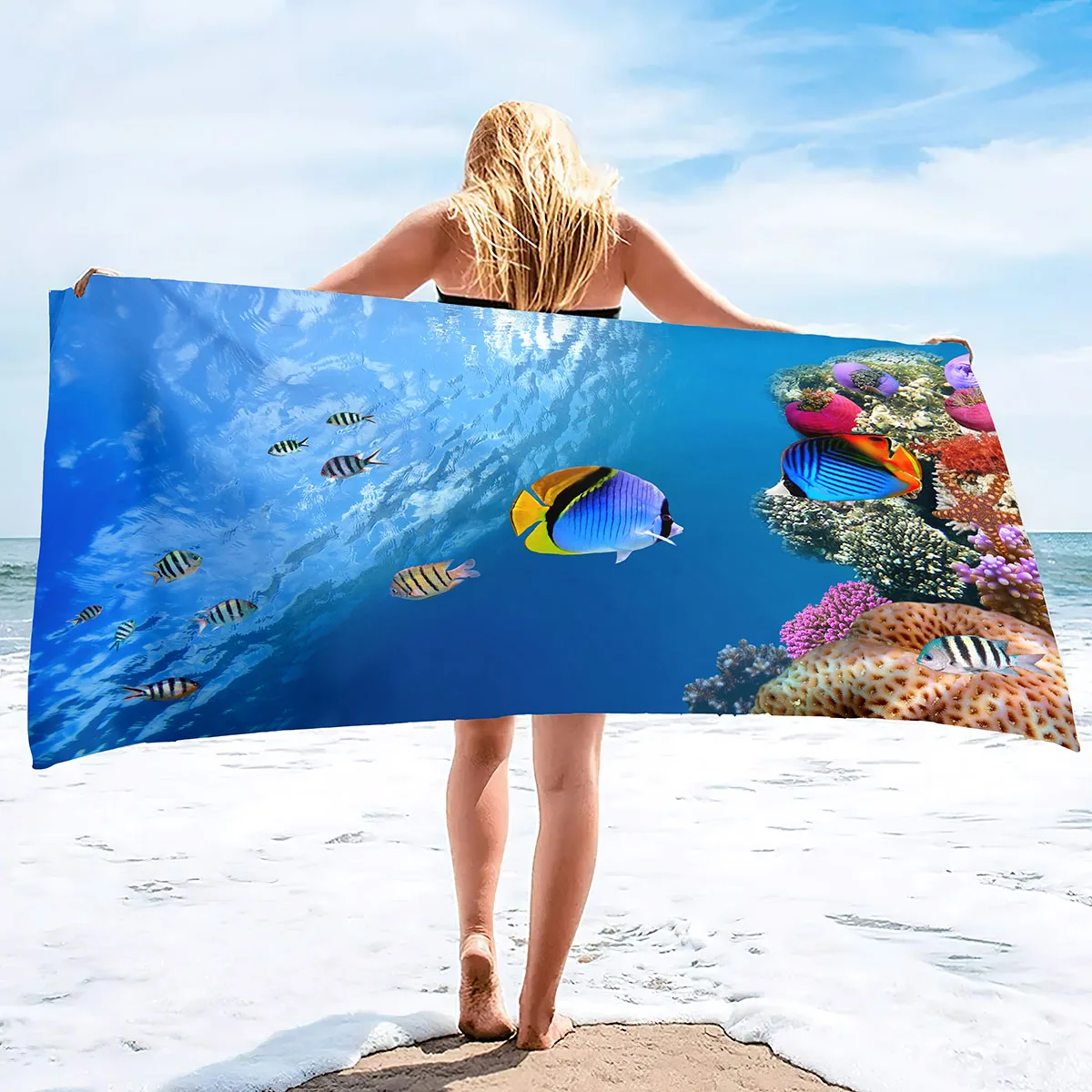 Coral Reef Beach Towel for Girls, Boys, Men,Women,Tropical Fish Bath Towel Print Pool Towel Super Soft Plush Tropical Fish Towel