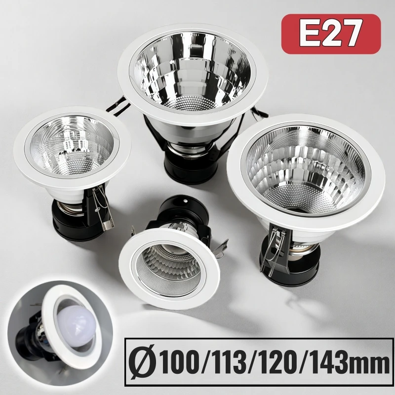 E27 Industrial LED Downlight Mounted Frame Round Recessed Bracket Base Replaceable Cearmic Lamp Holder Spotlight Socket Fittings