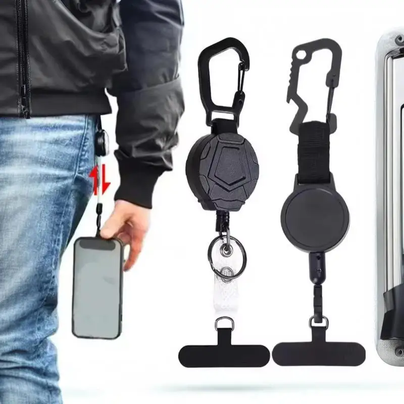 Anti-Theft Retractable Phone Holder Keychain Heavy Duty Strap Tether With Carabiner For Hiking Cycling Climbing