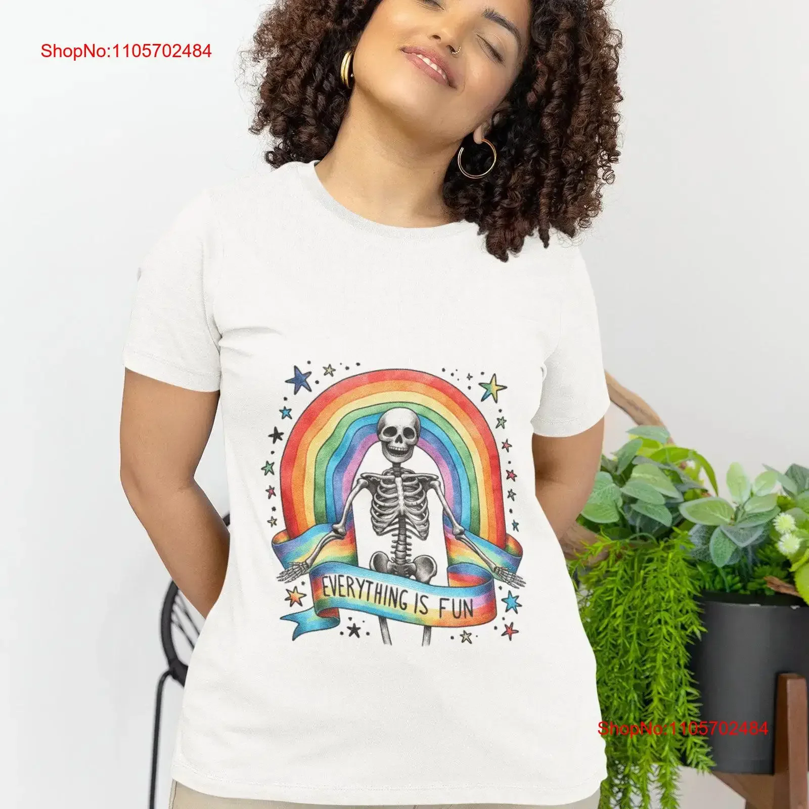 Playful Skeleton Rainbow T Shirt Top with Colorful Positive Message Perfect for Fun Whimsical Styles Idea vintage Washed