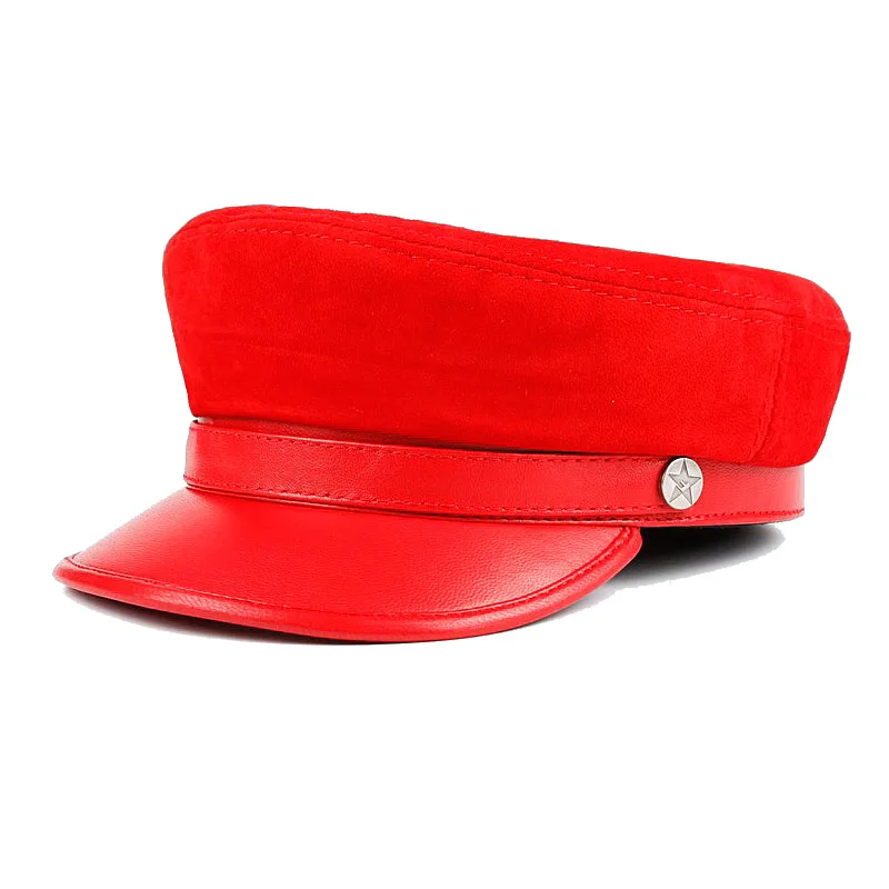 2026 Spring Genuine Leather Suede Sailing Hats For Men/Women Leisure Flat Navy Caps With Metal Belt Brown/Purple Soft Gorra