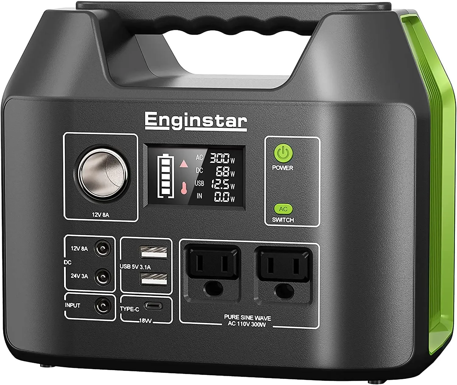 

EnginStar Solar Generator, 300W Portable Power Station, 296Wh Lithium Battery Backup w/Two 110V Pure Sine Wave AC Outlet