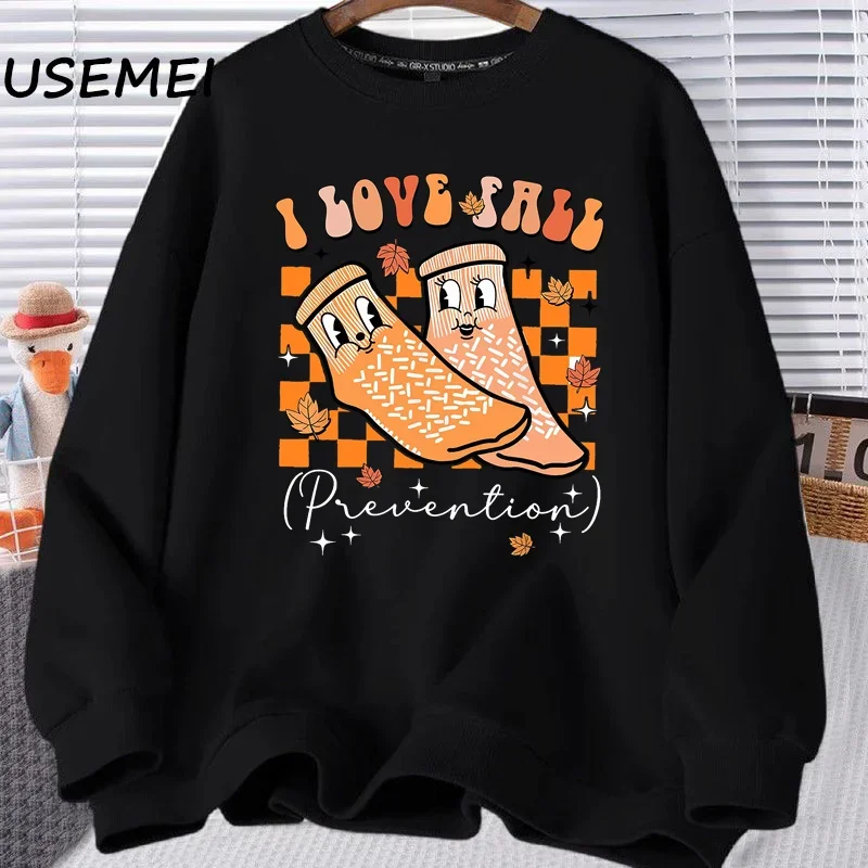 Retro I Love Fall Prevention Thanksgiving Nurse Graphic Sweatshirt Pullover Long Sleeve Halloween Harajuku Hoodies Woman