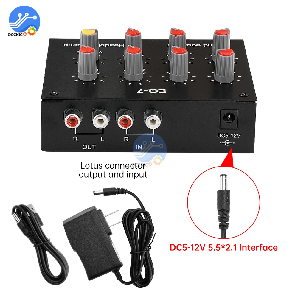 EQ-7 предусилитель аудиосигнала, 7-сегментный эквалайзер, регулировка тона высоких басов, усилитель для наушников для мобильных компьютерных игр