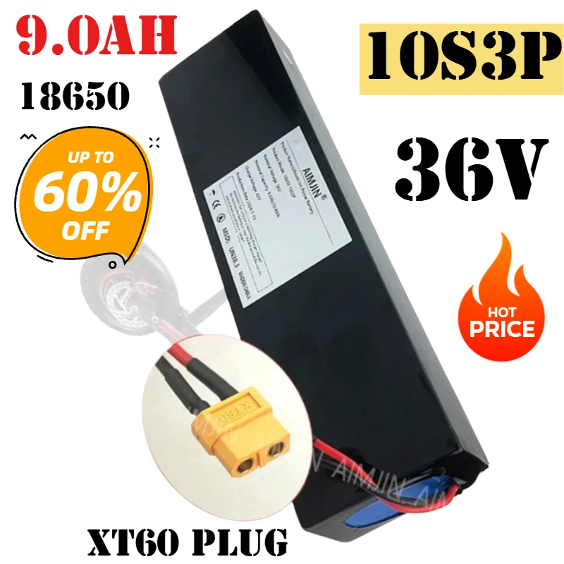 

18650 10S3P 36V lithium battery 9.0Ah built-in high-power balanced BMS 0-800W electric vehicle battery xt60 plug