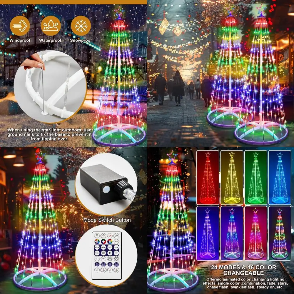 

7FT Tall LED Cone Christmas Trees with 24 Color Modes and Timer, Waterproof Outdoor Decoration for Holidays