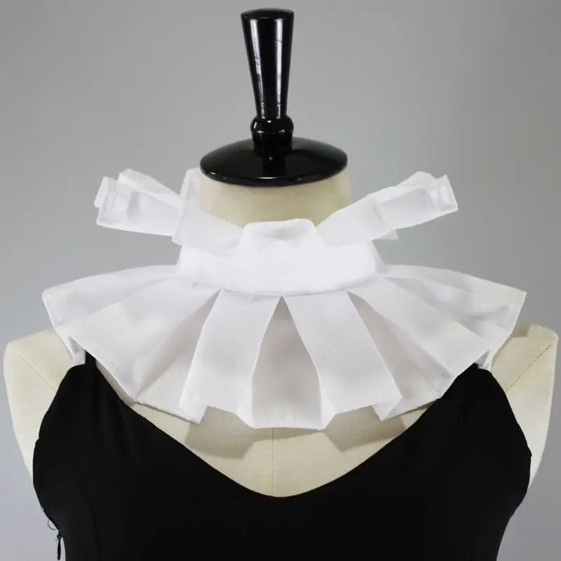 S1Y1 Womens Vintage Renaissance Cotton Ruffle Fake Collar Victorian White Neck Ruff