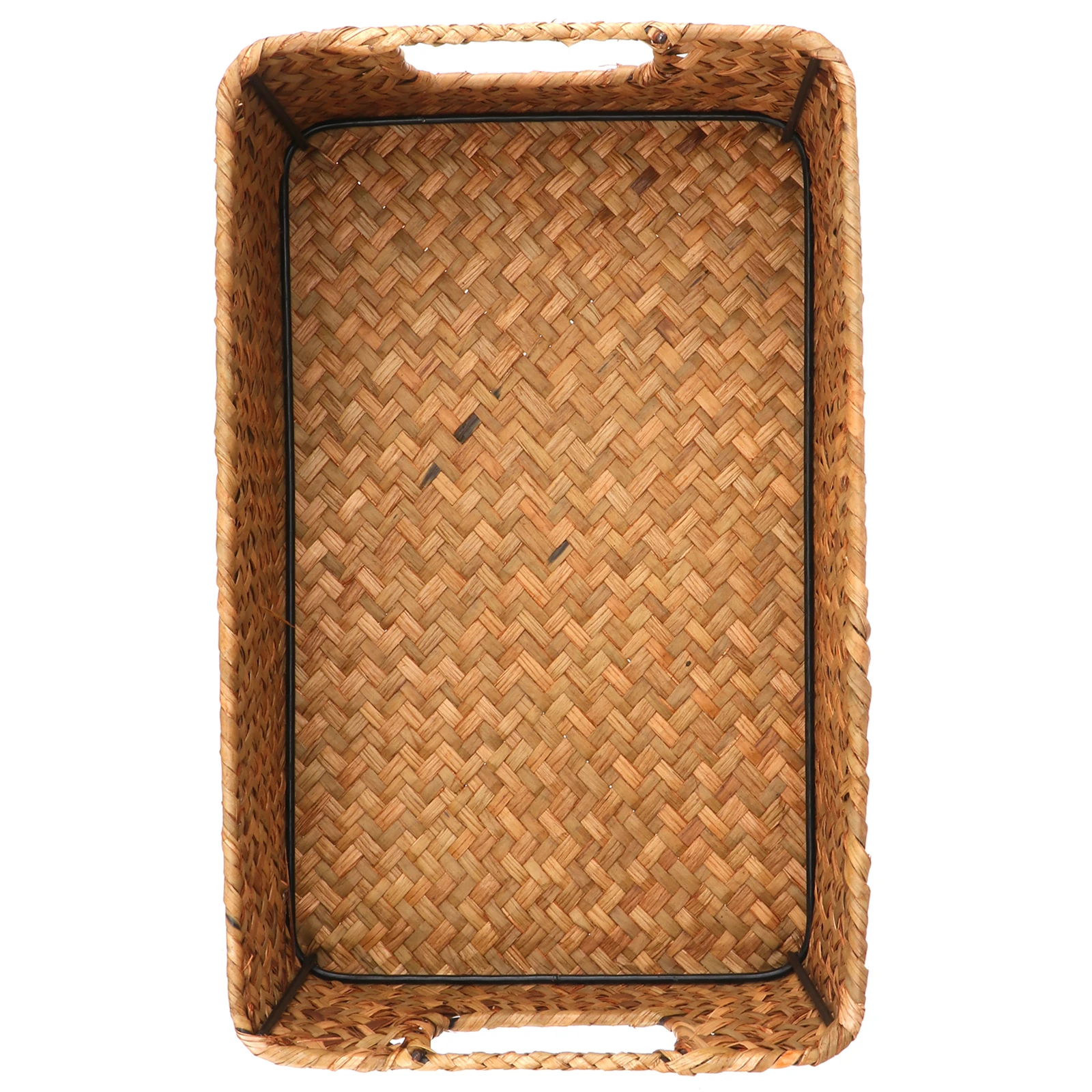 Retro Hand-Woven Seaweed Storage Basket 30x20x10cm Yellow Rectangular Sundries Organizer Home Storage Box Clothes Organizer