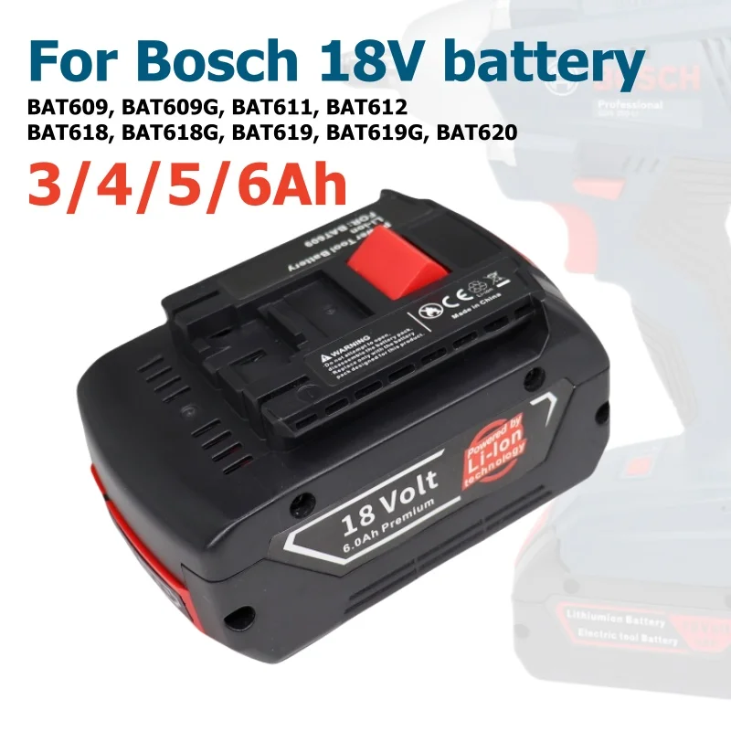BAT609 for Bosch 18V Battery 6.0Ah Electric Drill   BAT609G BAT618 BAT618G BAT614 18V 6000mAh Rechargeable Lithium-ion Battery