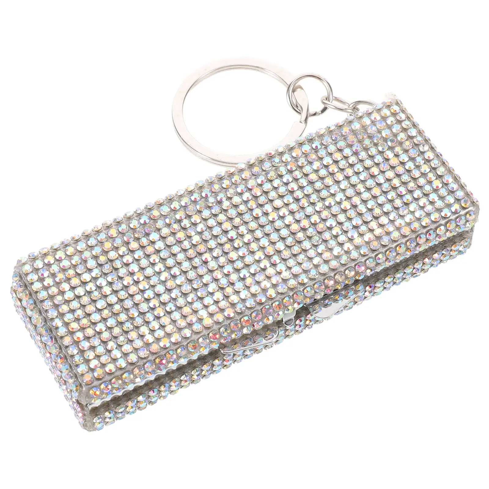 6 Compartment Portable Pill Organizer Bling Rhinestone Aluminum Alloy Travel Medicine Case Keychain Daily Supplements Vitamin