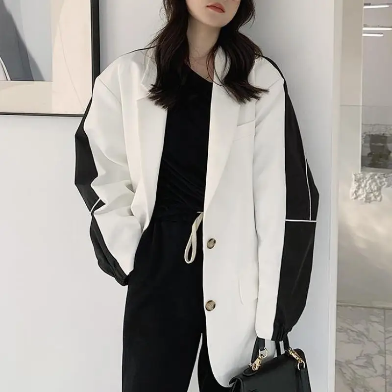 Tannt Women Blazer Black White Color Matching Long Women Blazers And Jackets Vintage Fashion Oversize Winter Jacket 2023 New