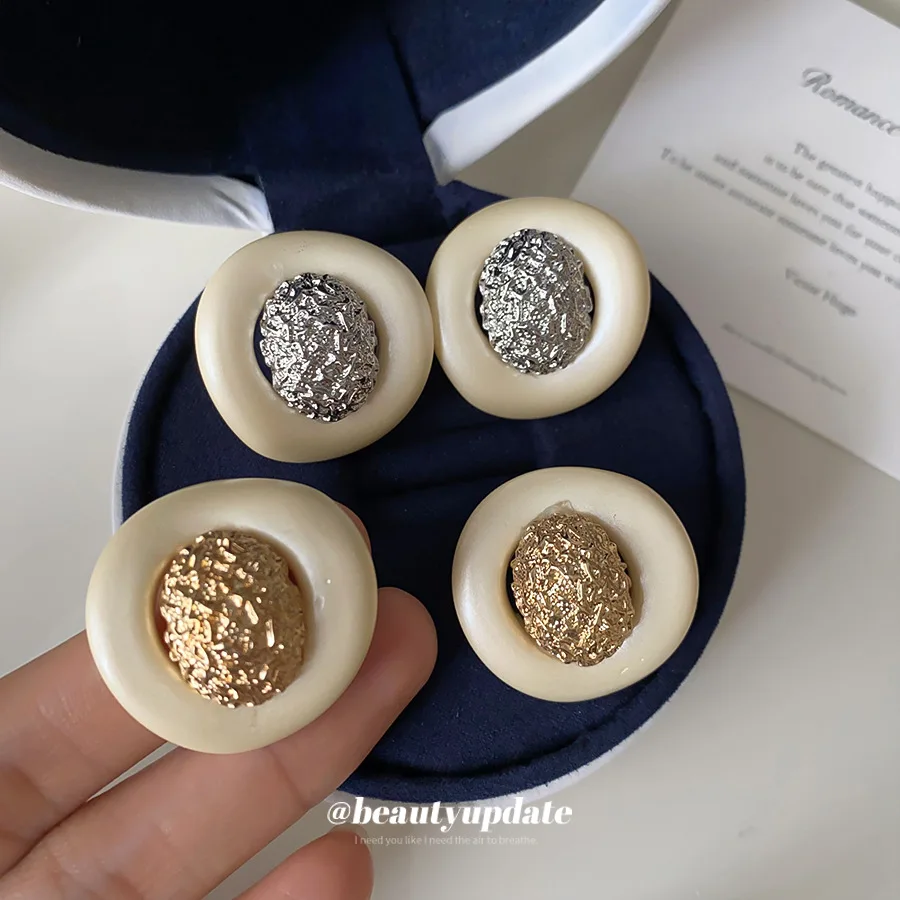 Textured Glitter Center Round Stud Earrings Vintage Chunky Statement Ear Jewelry Glamorous Party Accent Accessories For Women