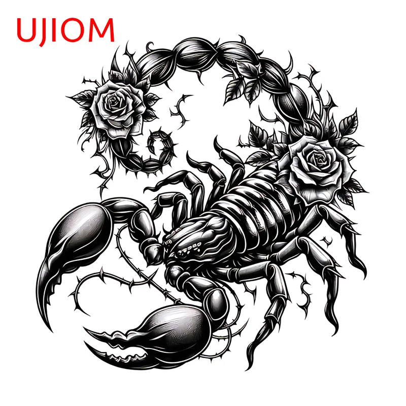 UJIOM Skull Headed Scorpion Wall Sticker Terrifying Black White Tones Creative Graffiti Decal Unique Game Room Decor Accessories