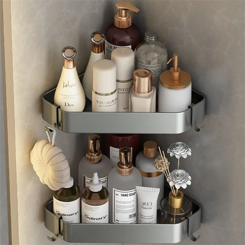 Imagem -02 - Novos Acessórios do Banheiro Conjunto de Alumínio Toalheiro Toalete Escova Titular Caixa Tecido Prateleira Canto Robe Gancho Arma Cinza Banho Ferragem