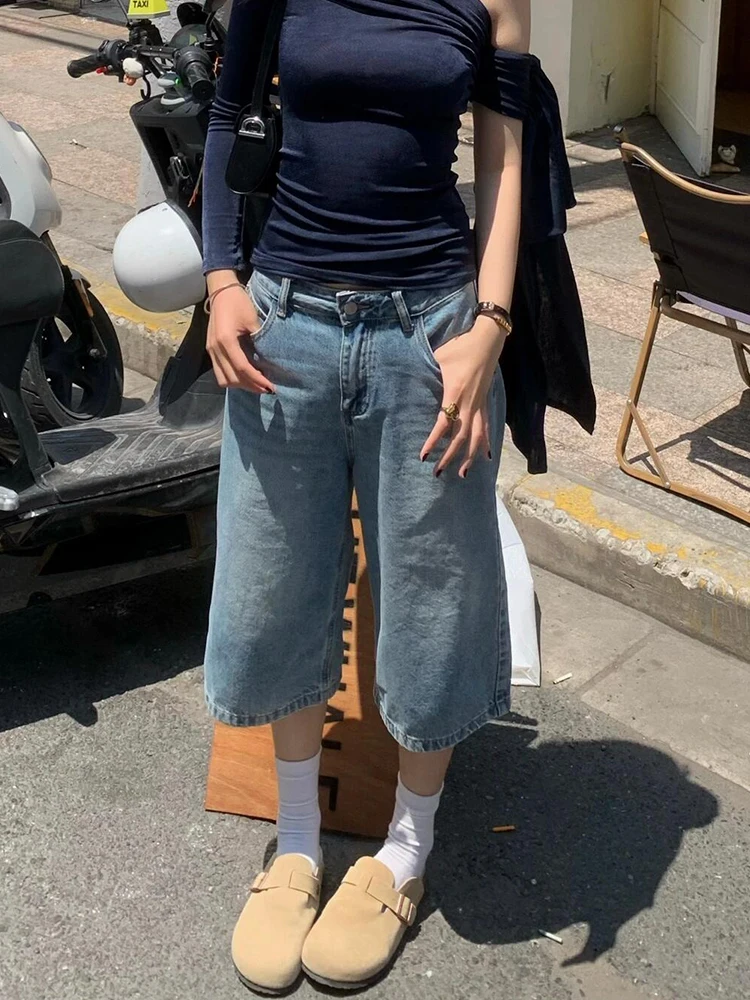 

Blue Jeans Female Clothing Street Vibe High Fashion Trend Popular Denim Hot Sense Series Solid Color All Match Long Boyfriend