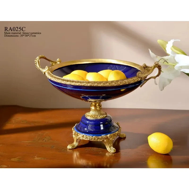 Multi-color hand-painted brass fruit plate dktop decoration ceramic ornament