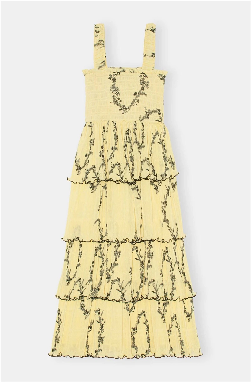 Vintage plissado impressão chiffon vestido longo feminino em camadas babados cinta de espaguete maxi vestido feminino retro vestido de festa