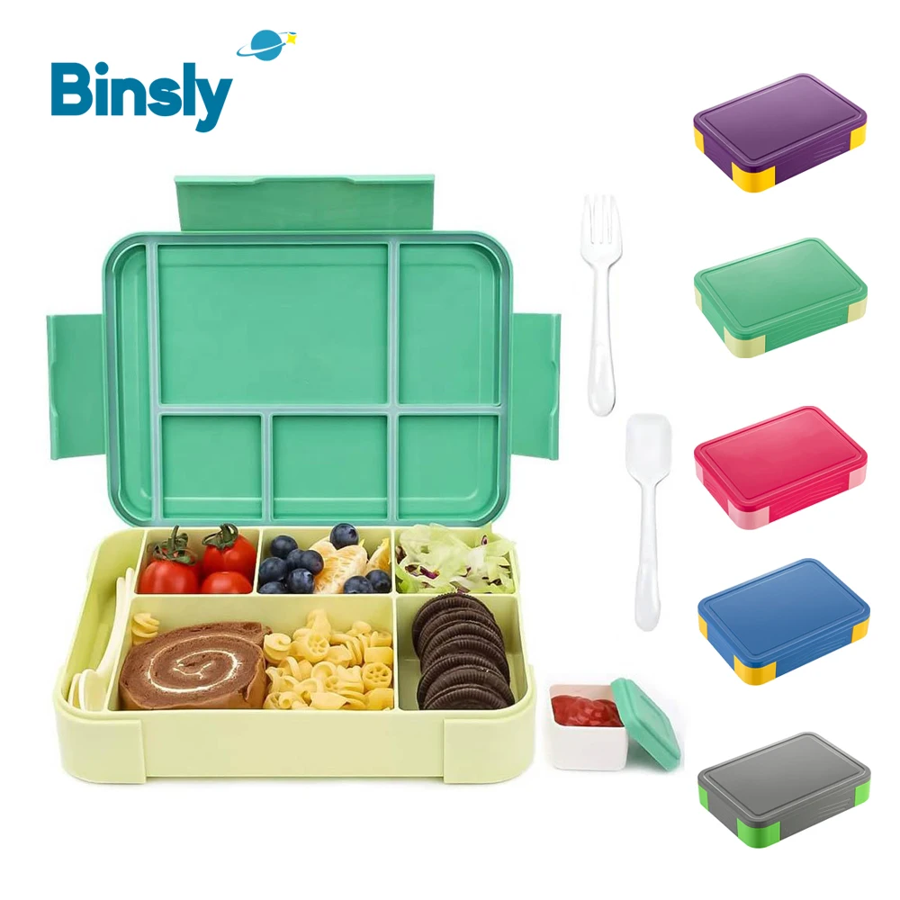 

Leak-Proof Bento Lunch Box Set with Cutlery Microwave Safe 6 Compartments Bento Box for School & Office Use Easy to Clean