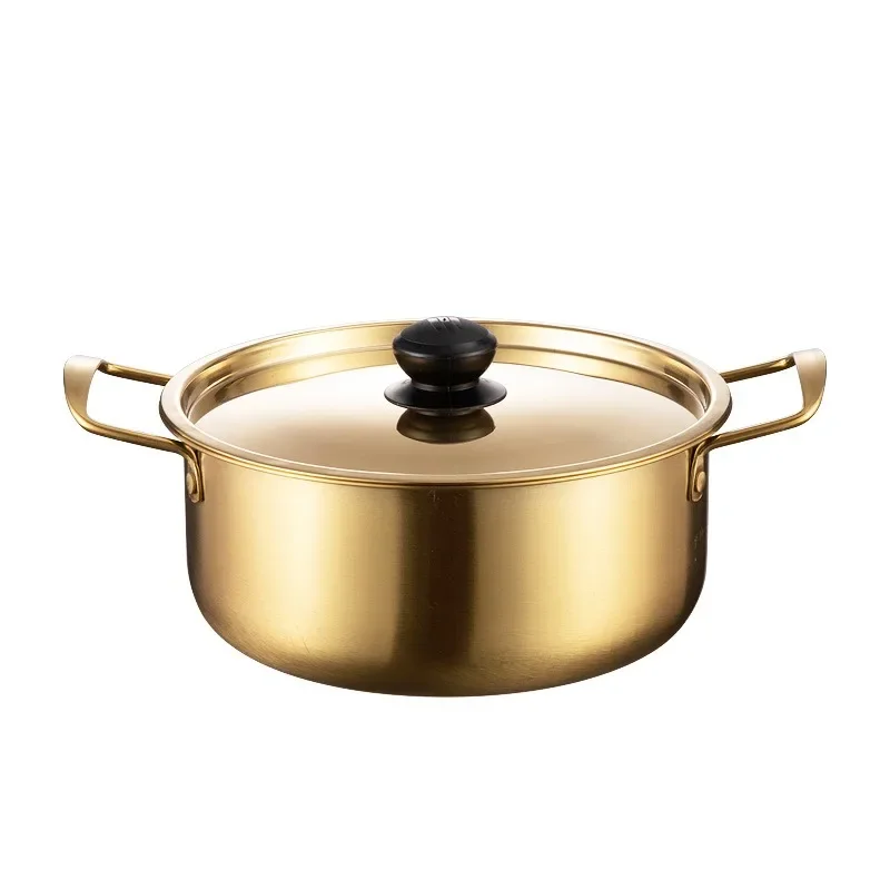 Hot Pot Korean Mini Military Noodle Pot Cookware Ramen Camping Pot Double Ear with Lid Soup Pot Instant Noodle Pot