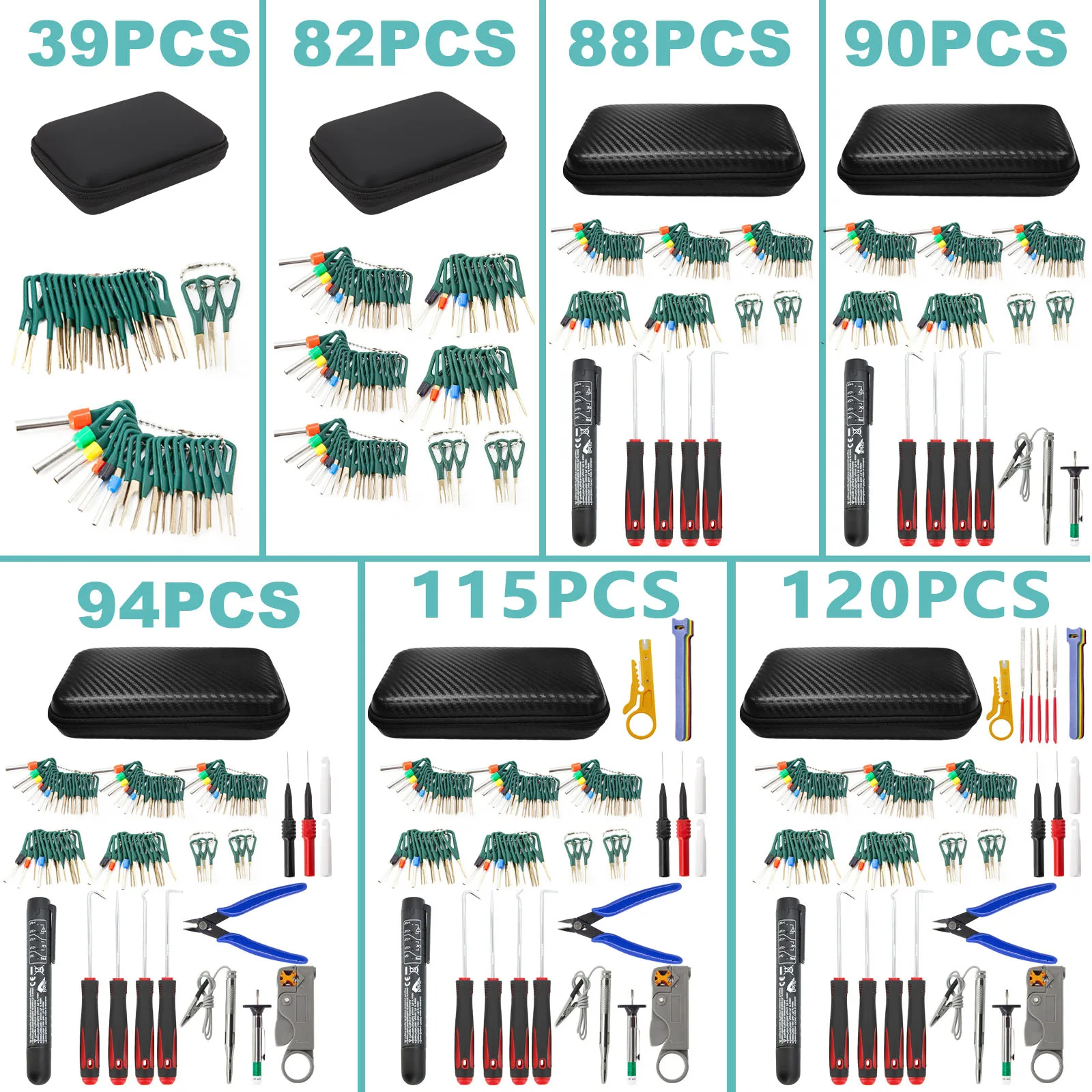 39/82/88/90/94/115PC Car Terminal Removal Tools Kit Electrical Wire Harness Connector Pin Extractor Cable Cutter Pliers Stripper