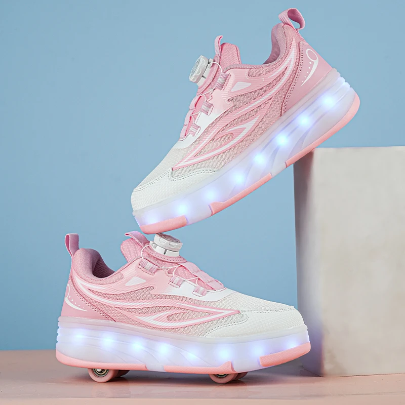 New four-wheel transformable walking shoes children's roller skating shoes Korean version student sports children's shoes