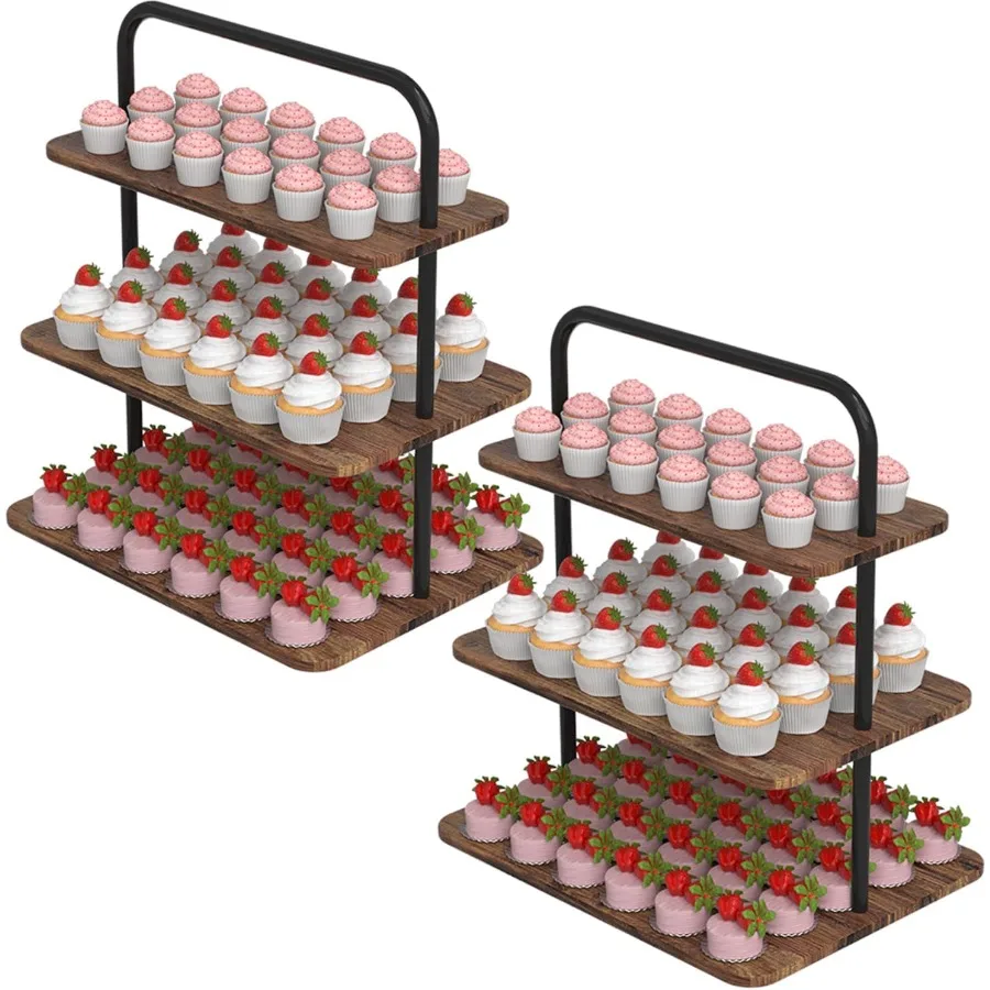 

Подставка для кексов, 3-уровневая подставка для десертов на 52 кексов, деревянная и металлическая башня, держатель премиум-класса, башня для десертного дерева на Рождество