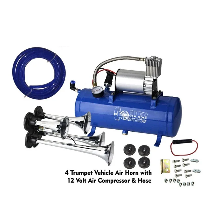 

Новый четырехтрубный пневматический клаксон для автомобиля, модифицированный, с насосом на крышу, 150 фунтов на кв. дюйм, 6-литровый воздушный бак, воздушный компрессор