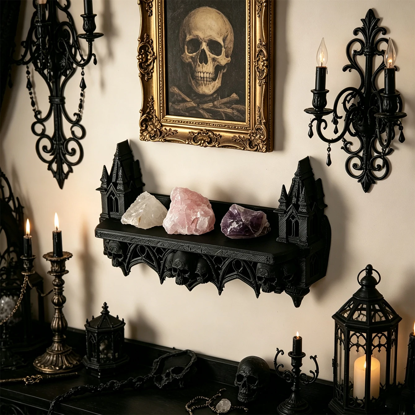 Gothic Style Church Skull Shaped Wall Mounted Storage Rack Suitable for Dark Style Home Wall Storage and Decoration