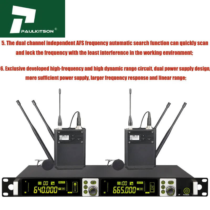 Paulkitson Professional Wireless microphone RU700 Radio System 2-Channel Microfone Headset Mic Lavalier Microfono For Stage