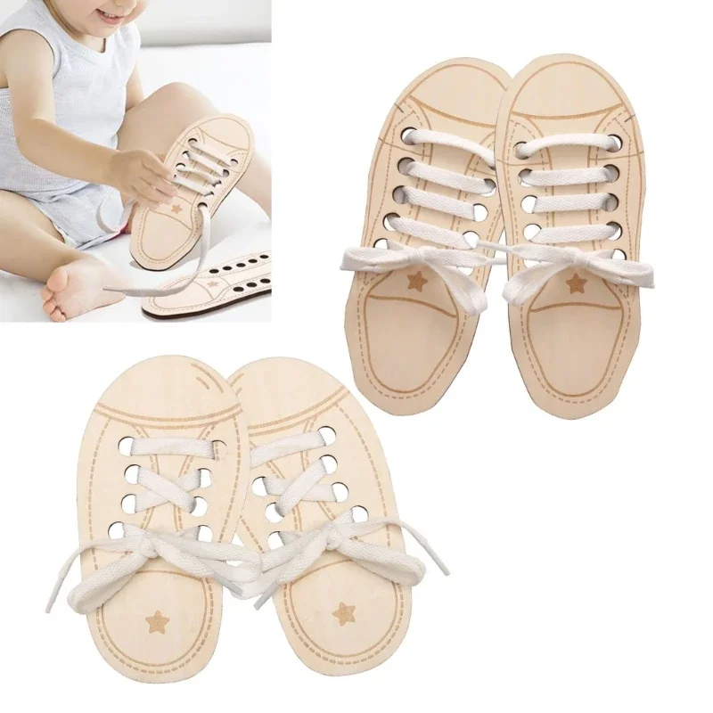 Shoelaces Shoe Tying Toy Montessori Puzzle Improve Intelligence Game Toy Wooden Threading Game Children Shoe Tying Toy