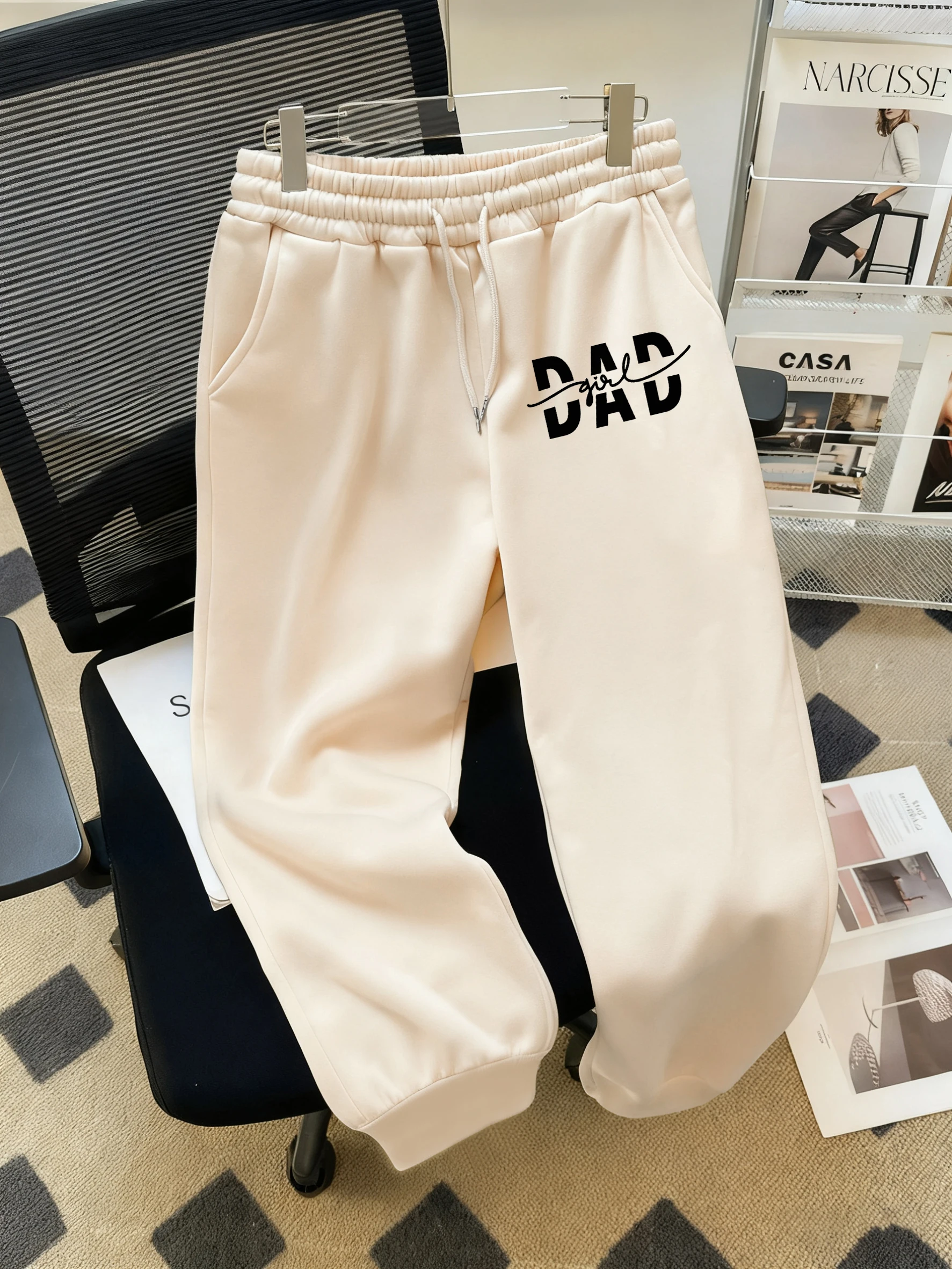 Dad Girl Letter Creativity Prints Pocket Sweatpants Women Casual Autumn Sportpants Trendy Fleece Long Pants Comfy Warm Trousers