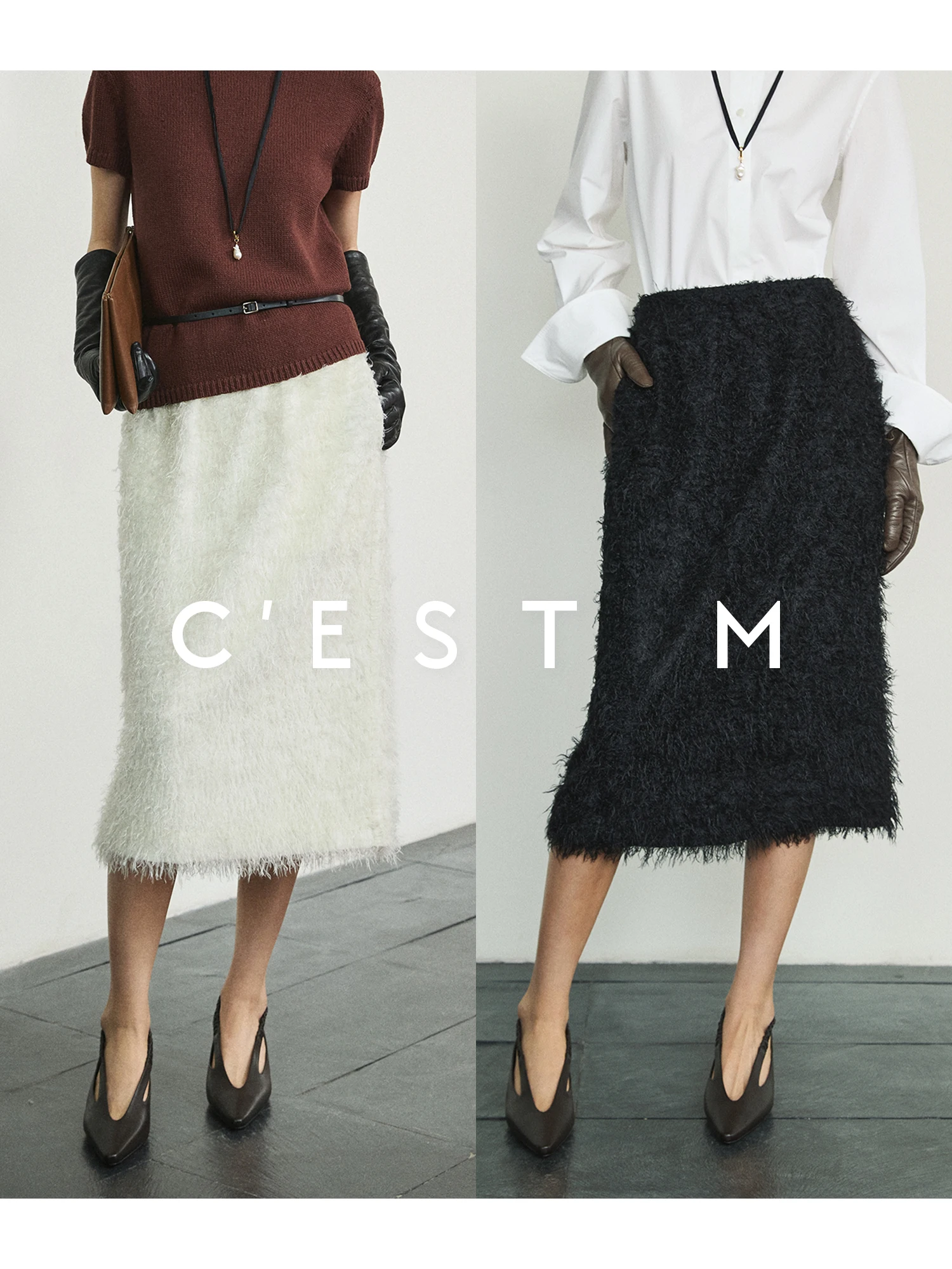 

Шелковая юбка с бахромой из перьев, 6 мм, истинная роскошь, тихая роскошь, высочайшая роскошь, ощущение атмосферы, C'EST M, для повседневной носки