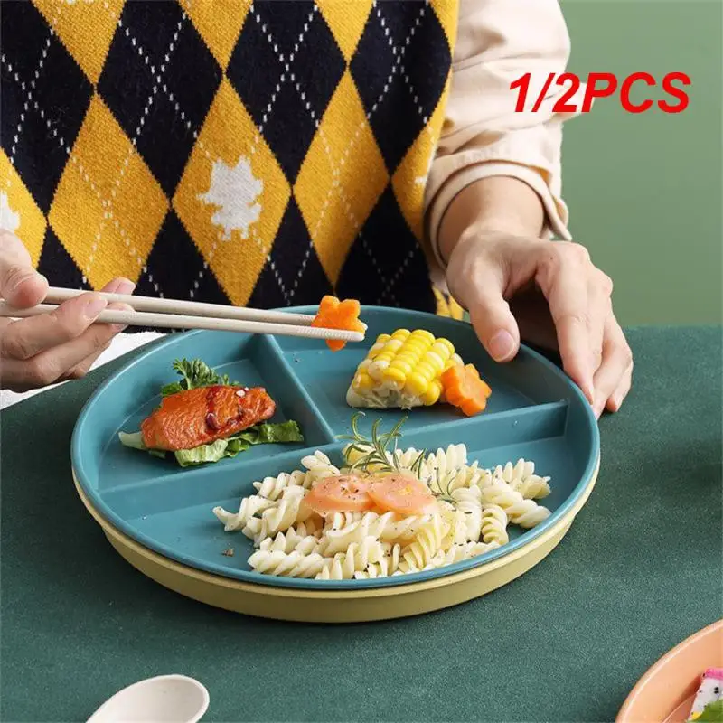 1/2PCS Food Dish Round Square Home Kitchen Reusable Dinner Plate For Adults Portion Control Diet 3 Compartments Microwave Safe