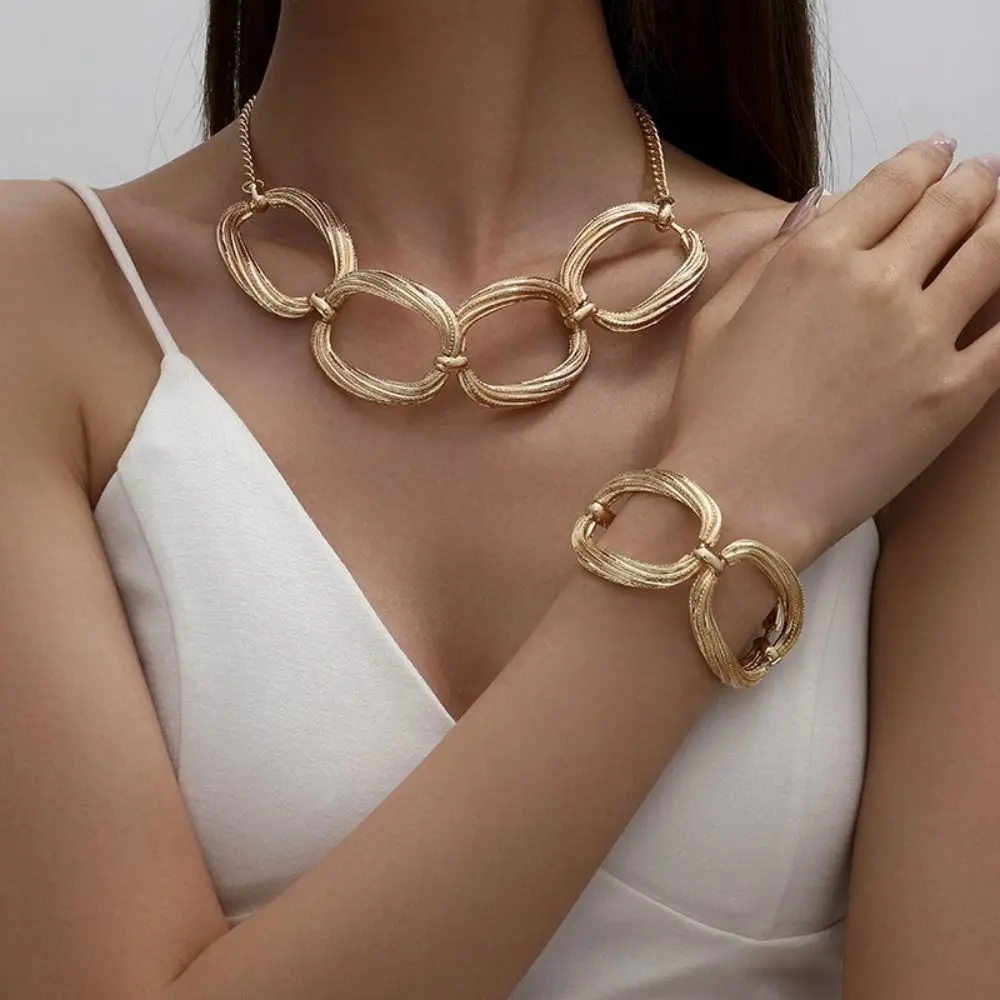 

Golden Color Minimalist Jewelry Combo Multi-layer Line Circle Splicing Adjustable Bracelet Torques Bracelet Hollow Design