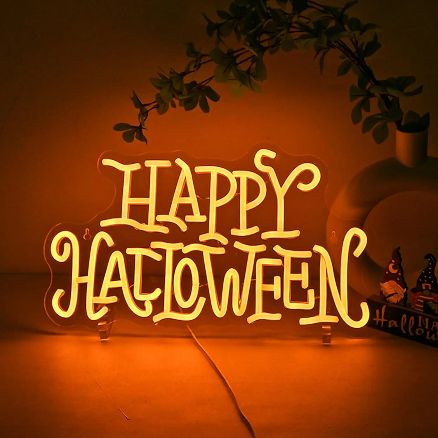 

HAPPY HALLOWEEN неоновая световая вывеска с регулируемой яркостью, светодиодная неоновая вывеска для вечеринки, дома, офиса, настольная подставка, настольный декор, подарок, USB