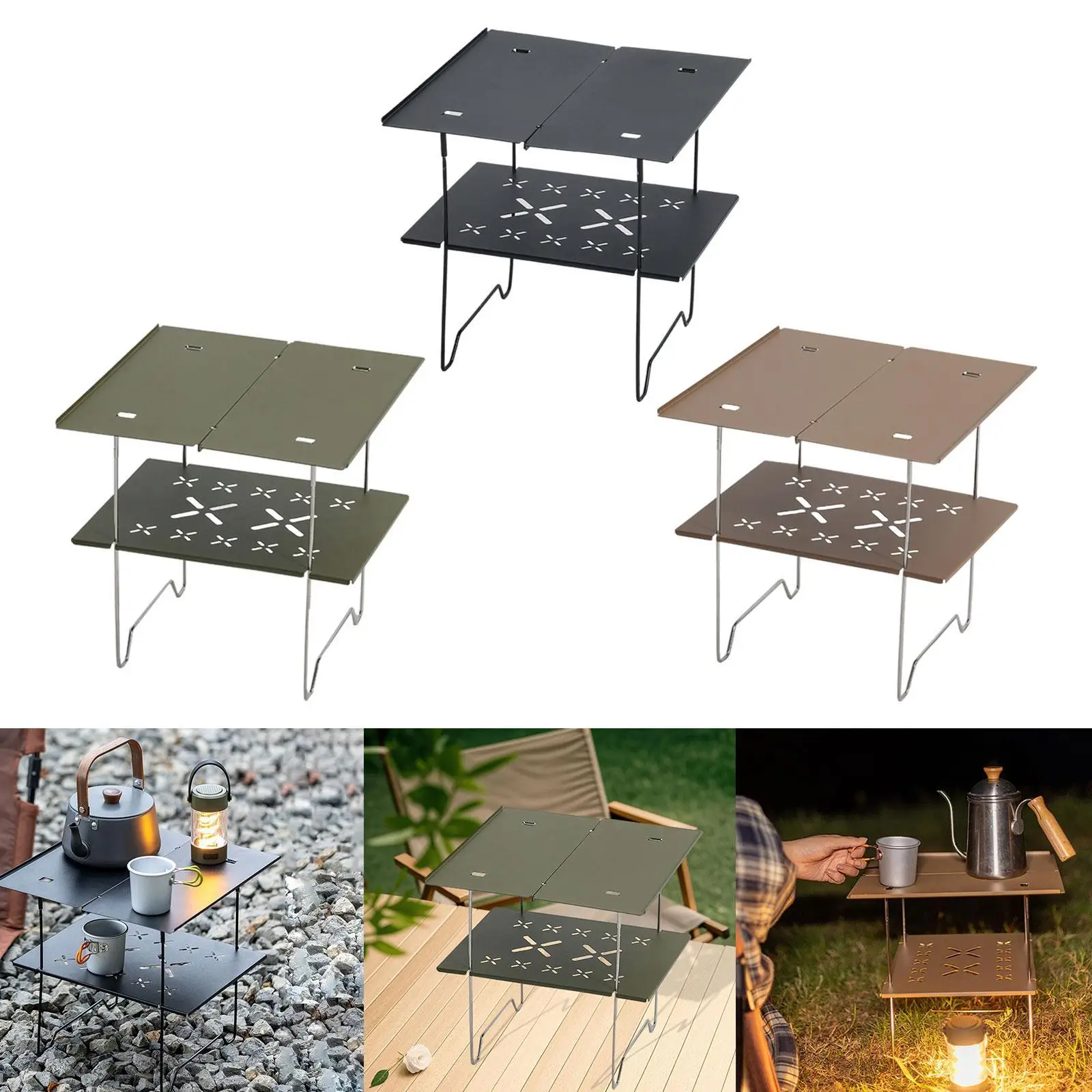 

Складной стол, походный столик, складной маленький столик, 2-уровневый стабильный походный столик, небольшой чайный столик для двора, патио, альпинизма, пикника, барбекю