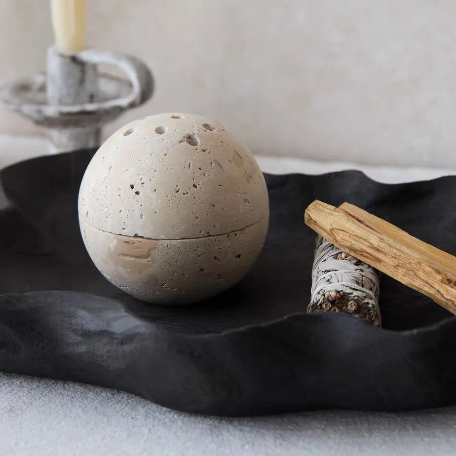 Wabi Sansan Natural Travertine Aromatherapy Burner Sandalwood Insert Ornament Burning Smoke DiscOrnament Incense Burner