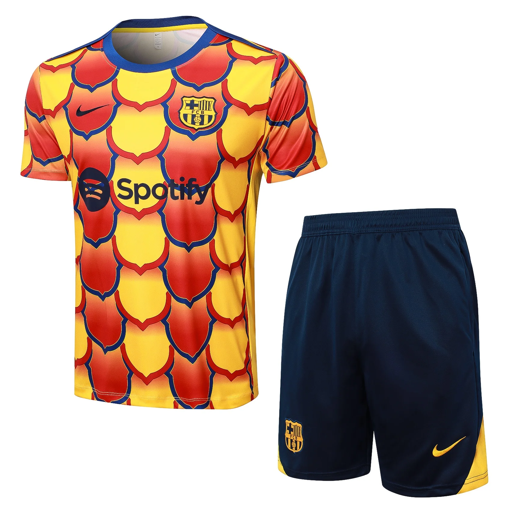 

Nike Soccer Jerseys Men Short-sleeved Stylish Comfortable Durable Above-the-knee Shorts Pattern Suit Yellow Orange