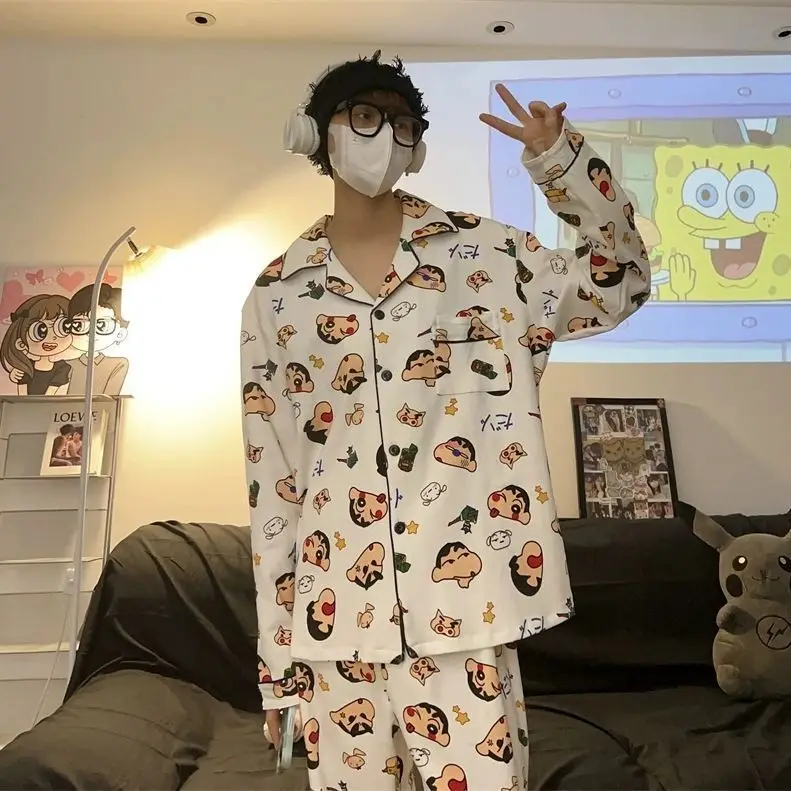 Crayon Shin-Chan Thiened Coral Fce Pajamas Couples Spwear Women's Sle Winter Home Clothes Set Warm and Cozy Cartoon Cute Design