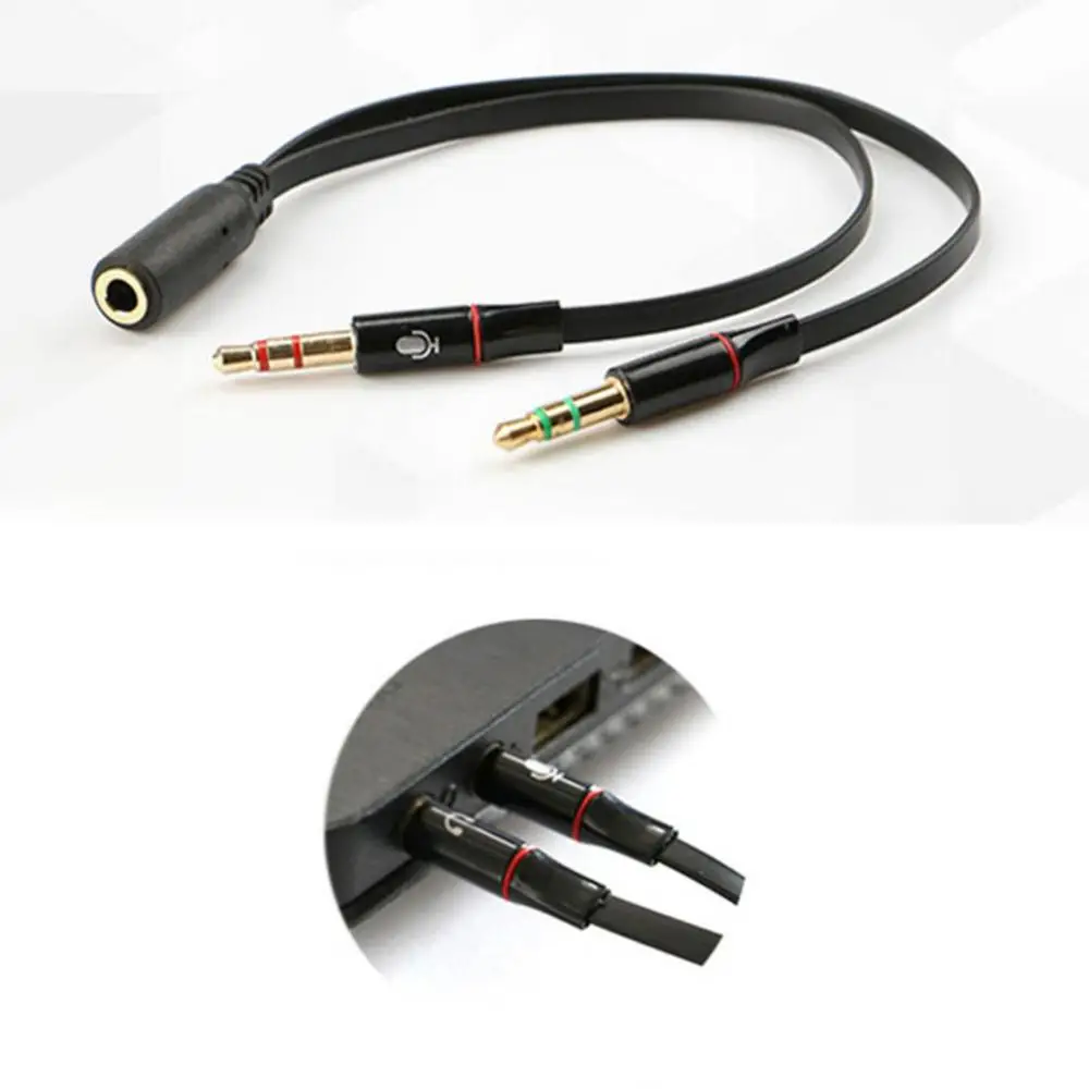 3.5mm Stereo Female to 2 Male Headset Mic Y Splitter Adapter Audio Cable for PC