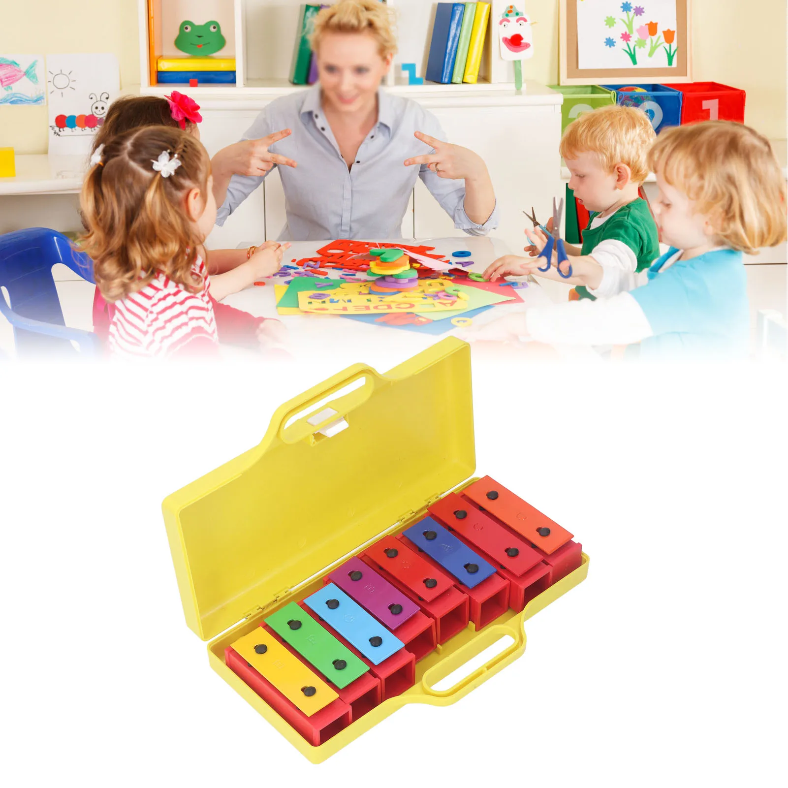 Campanas de resonador coloridas con estuche, placas extraíbles, caja de plástico, mazo de percusión, instrumento Musical, juguete para niños, ZK30, 8 notas